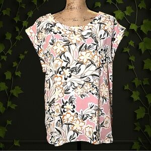 Ann Taylor Factory Floral Pink Blouse Size L